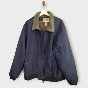 LL Bean Jacket Mens 2XL Navy Blue Fleece Lined Warm Up Outdoor Bomber Coat